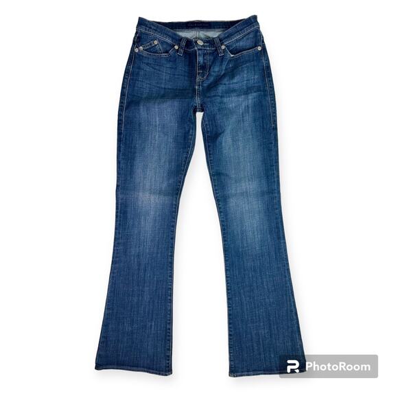 Rock & Republic Women's 8 Dark Wash Kasandra Y2K Boot Cut Jeans 3D Logo Pockets - Picture 1 of 10